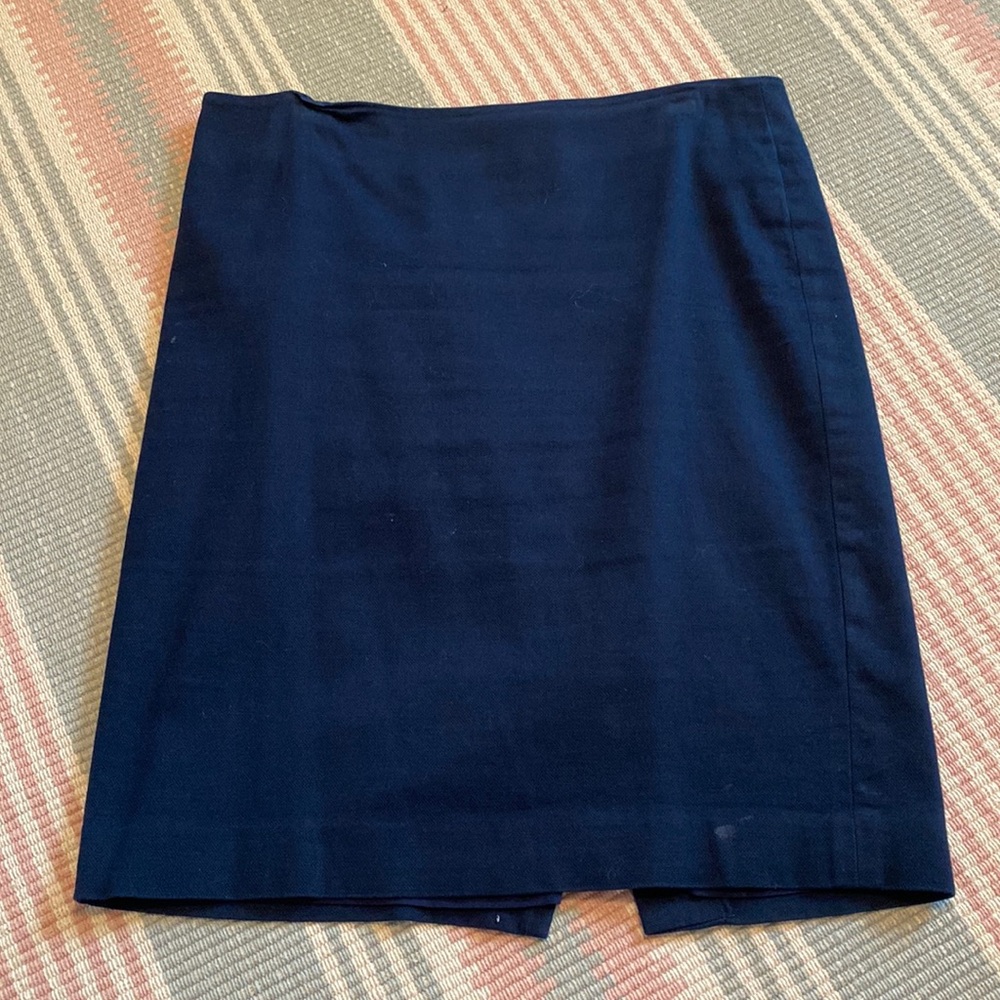 Anne Taylor Loft Cotton Pique Navy Pencil Skirt